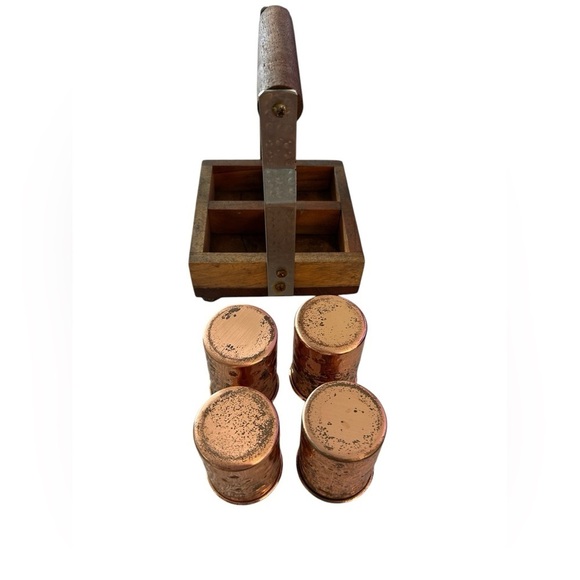 Hammered Copper Shot Glasses in Wooden Caddy - Picture 5 of 12